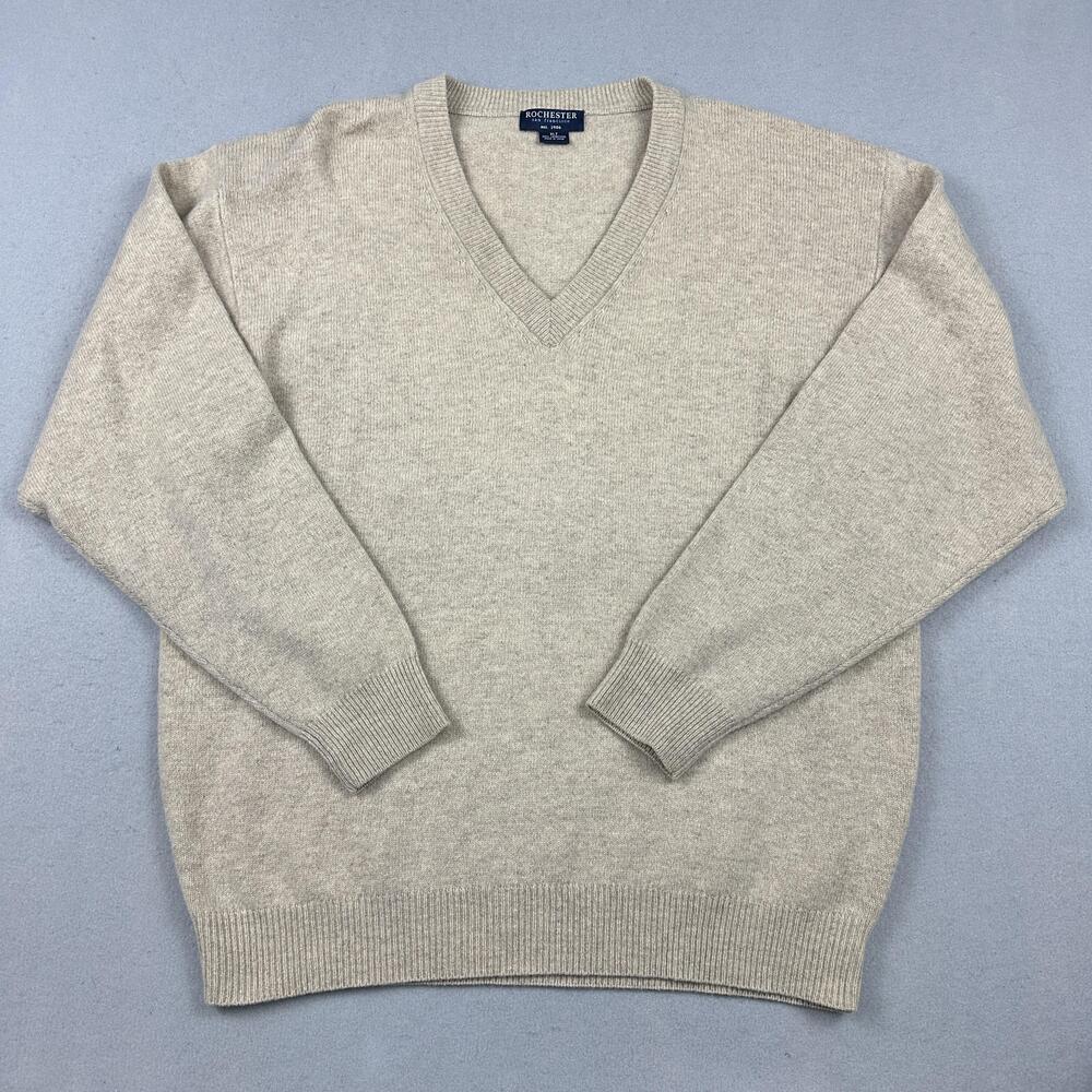 Rochester San Francisco Sweater Mens XLT Beige Lambswool V Neck Pullover Tall